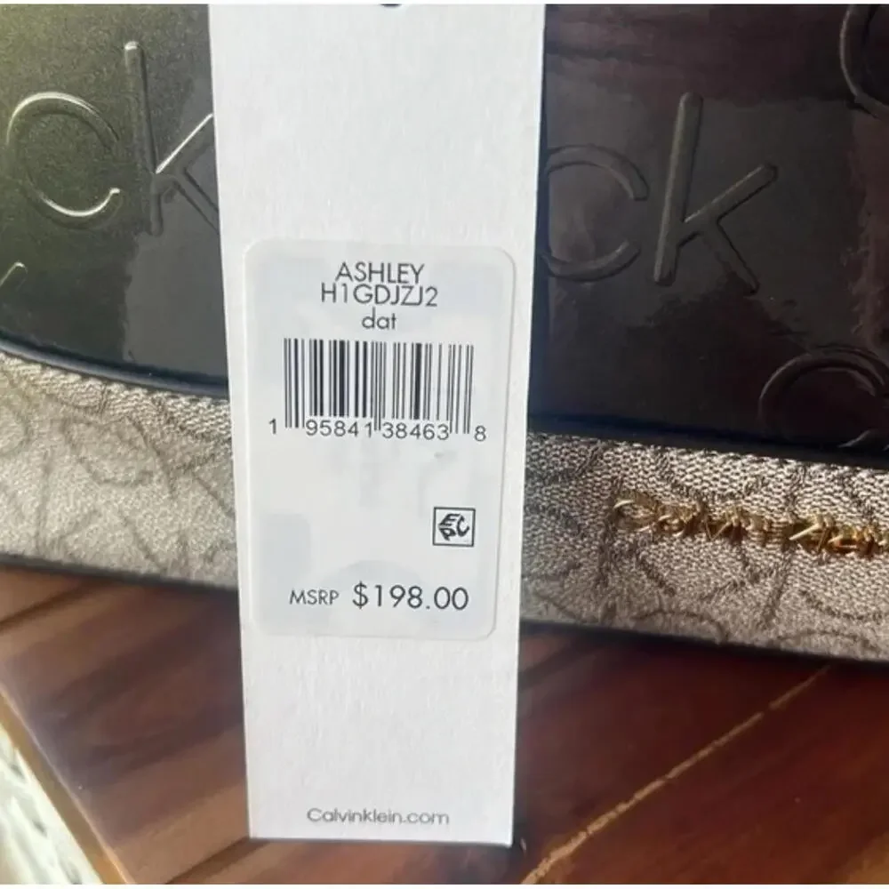 NWT Calvin Klein Brown Patent Ashley Barrel Bag Satchel Purse Crossbody - Picture 2 of 7